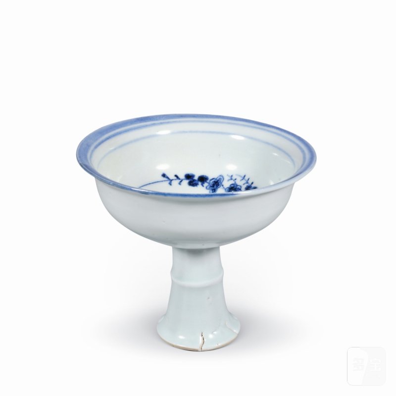 元 青花月影梅花高足杯 - 图1